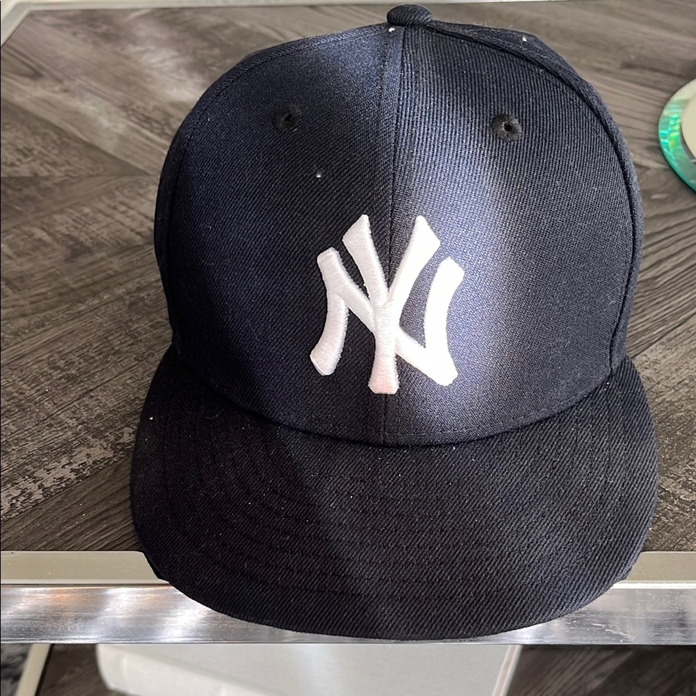 Blue and White Fitted Hat with NY Logo